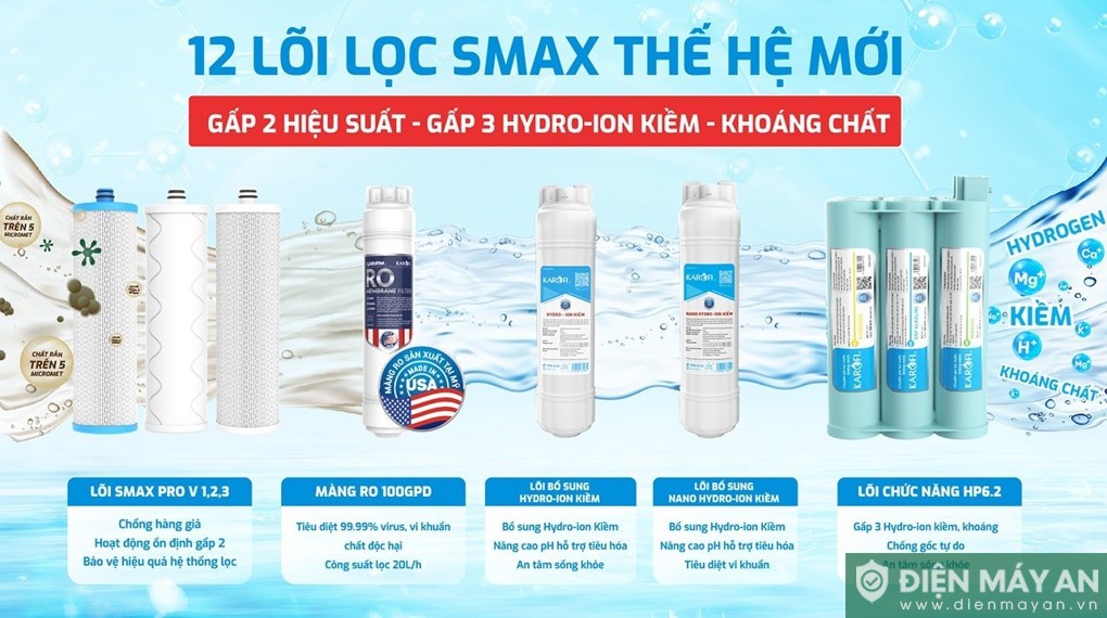 Máy lọc nước RO nóng nguội lạnh Karofi KAD-L85 12 lõi